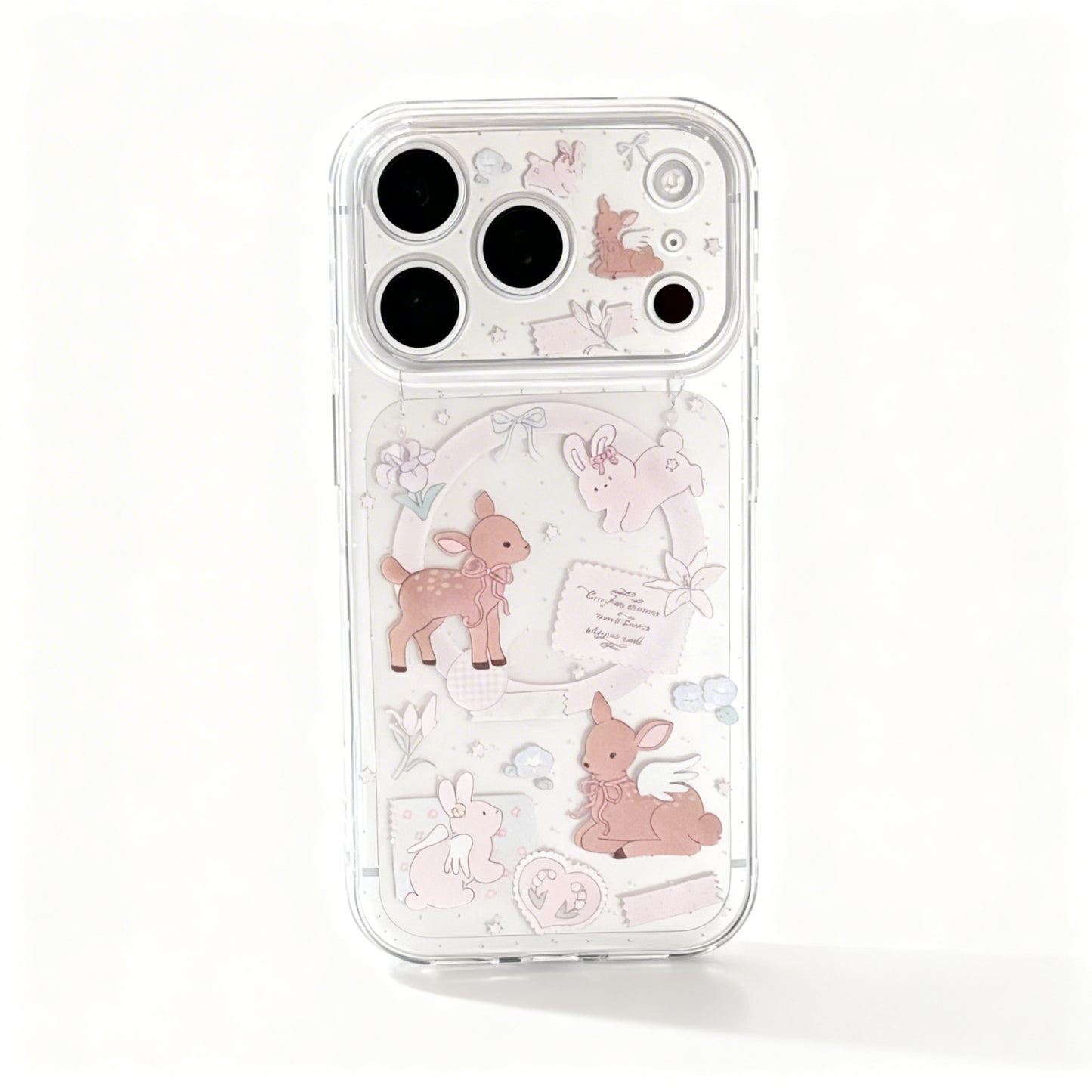 Transparent Floral Design Magnetic Stand Phone Case for iPhone