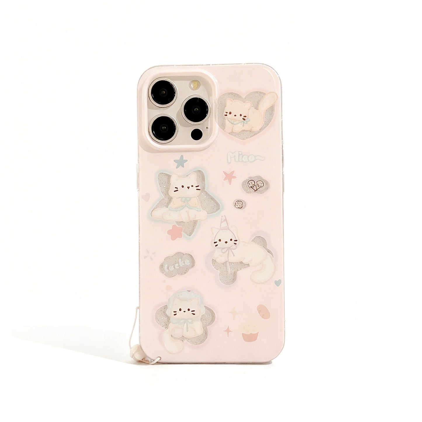Cute Pink Cat and Star Phone Case for iPhone