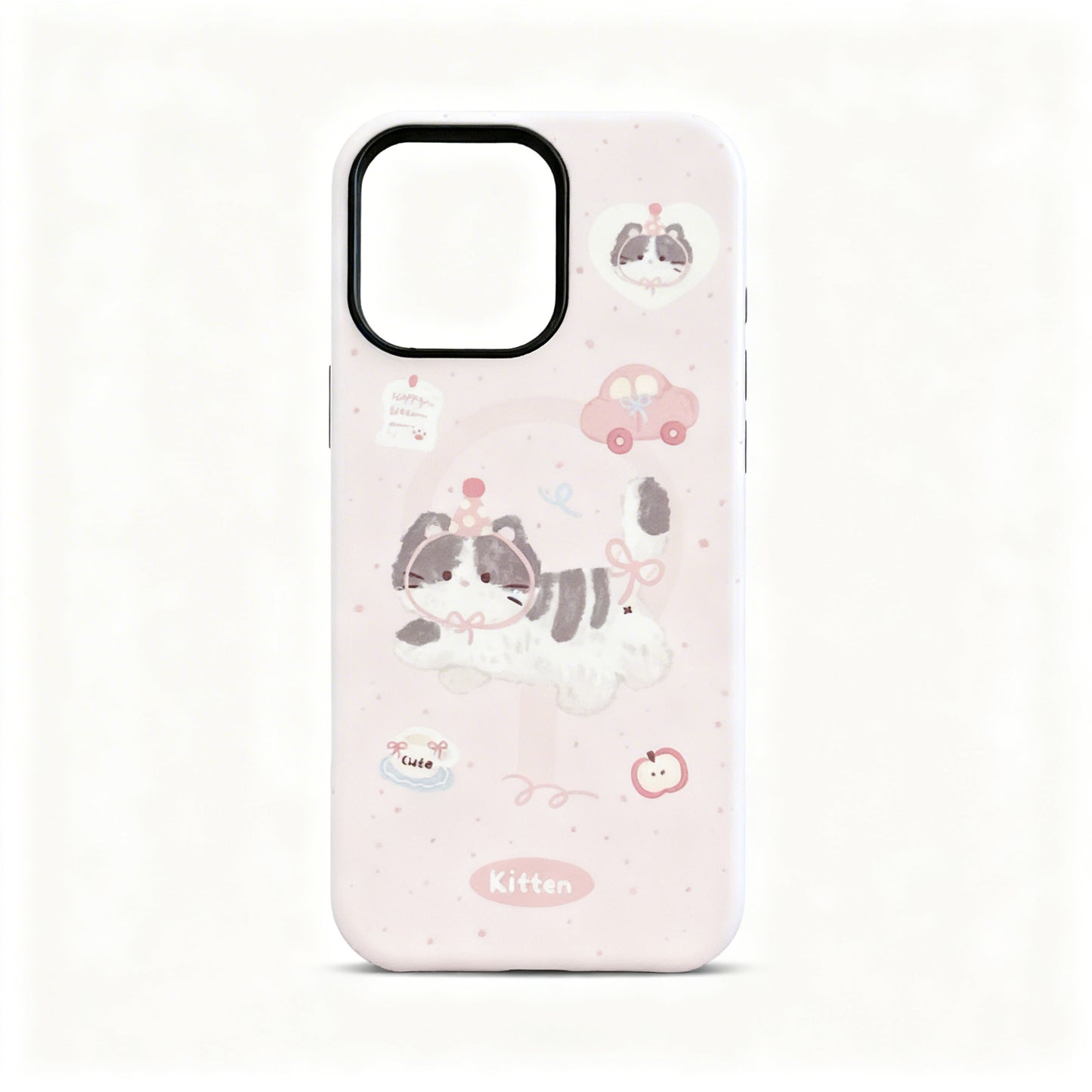 Cute Pink Cat Magnetic Stand Phone Case for iPhone