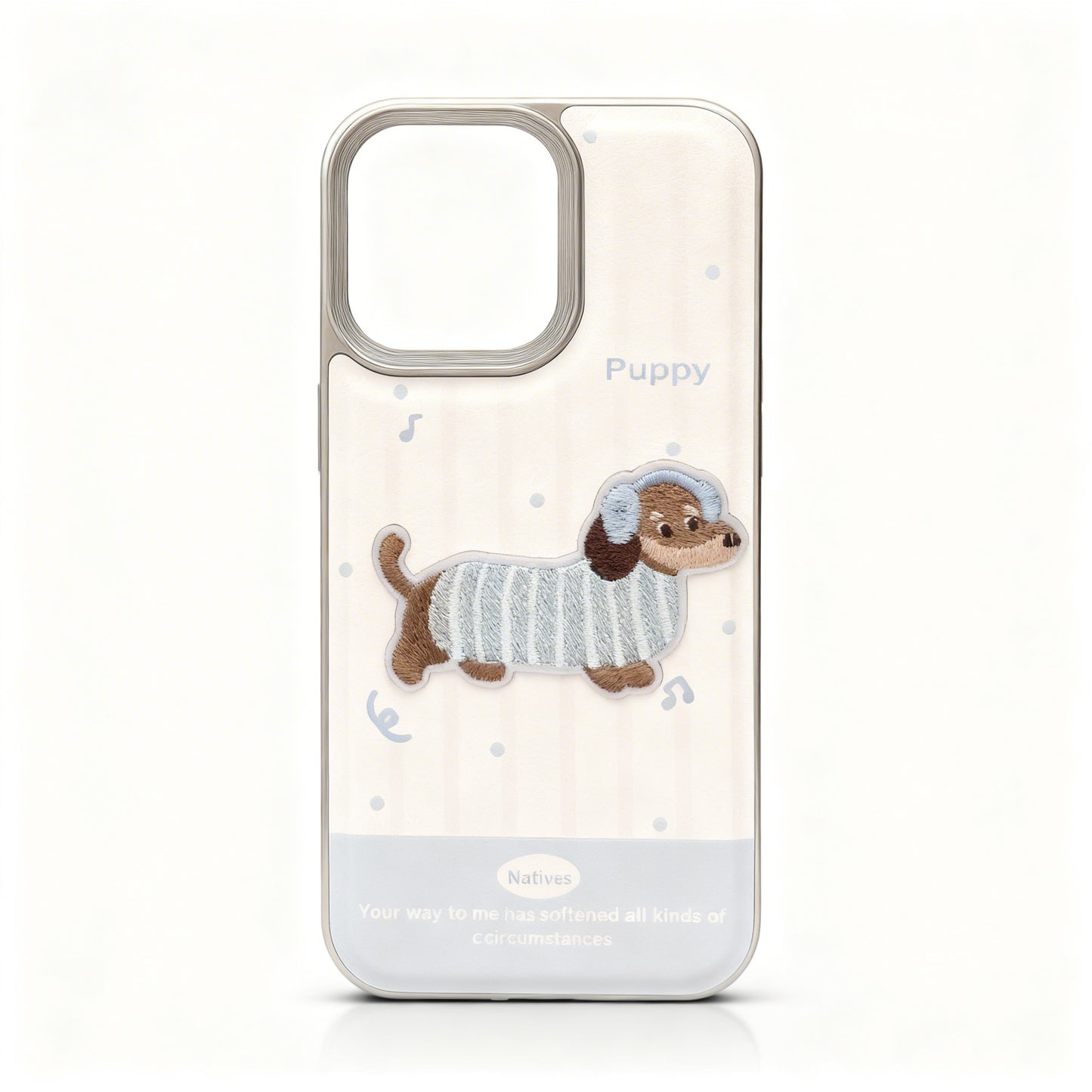 Cute Blue Embroidered Dog Phone Case for iPhone