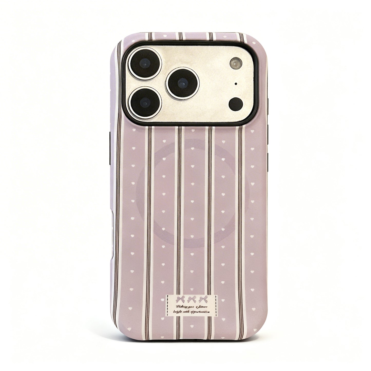 Cream Striped Heart Bow Phone Case for iPhone