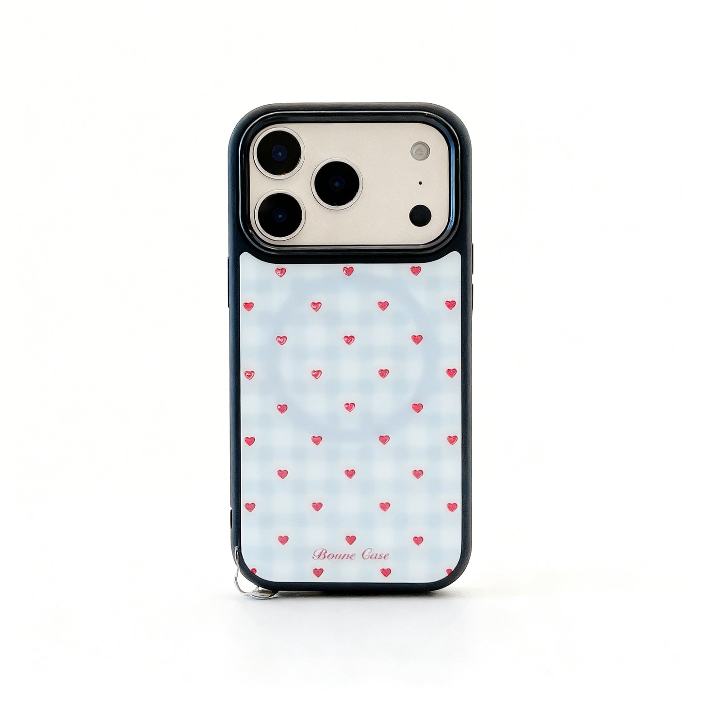 Gold and Blue Plaid Heart Magnetic Phone Case for iPhone