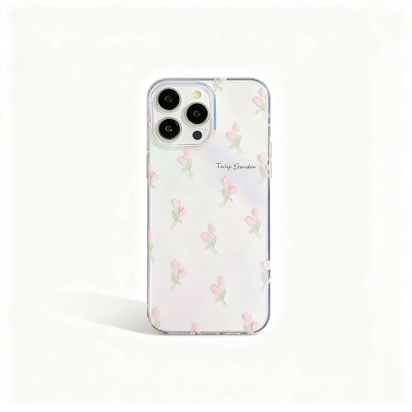 Pink Tulip Floral Transparent Phone Case for iPhone