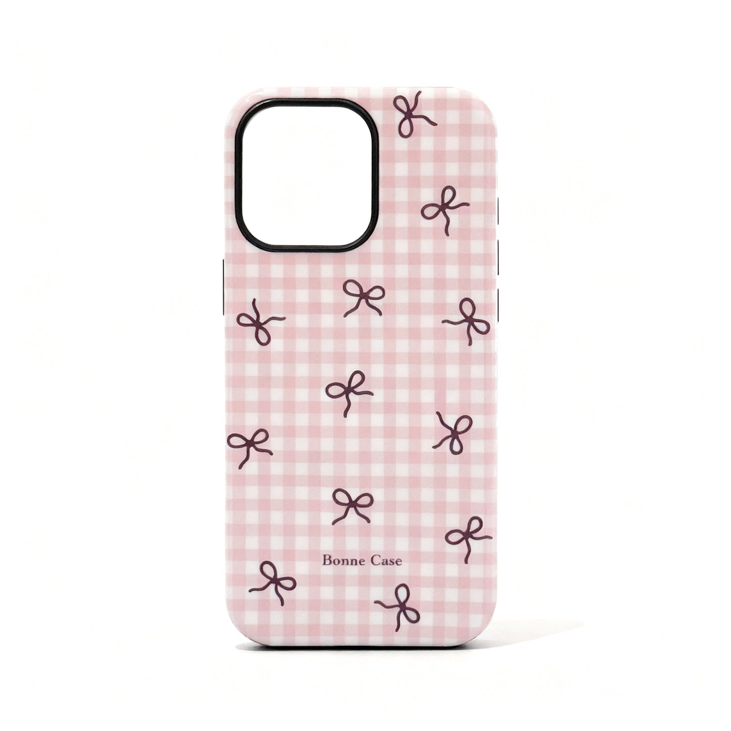 Sweet Pink Plaid Bow Magnetic Stand Phone Case for iPhone