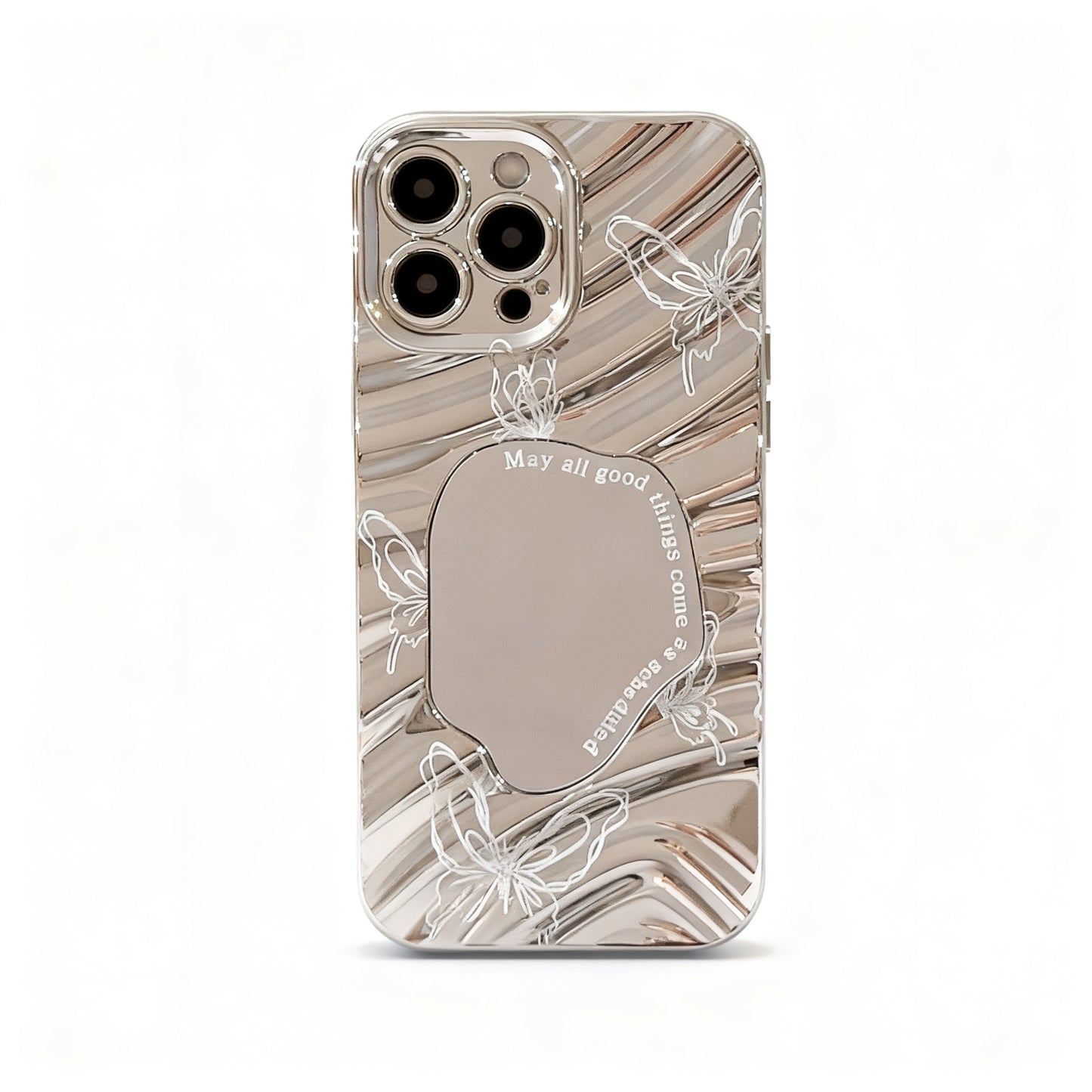 Silver Butterfly Mirror Glossy Phone Case for iPhone