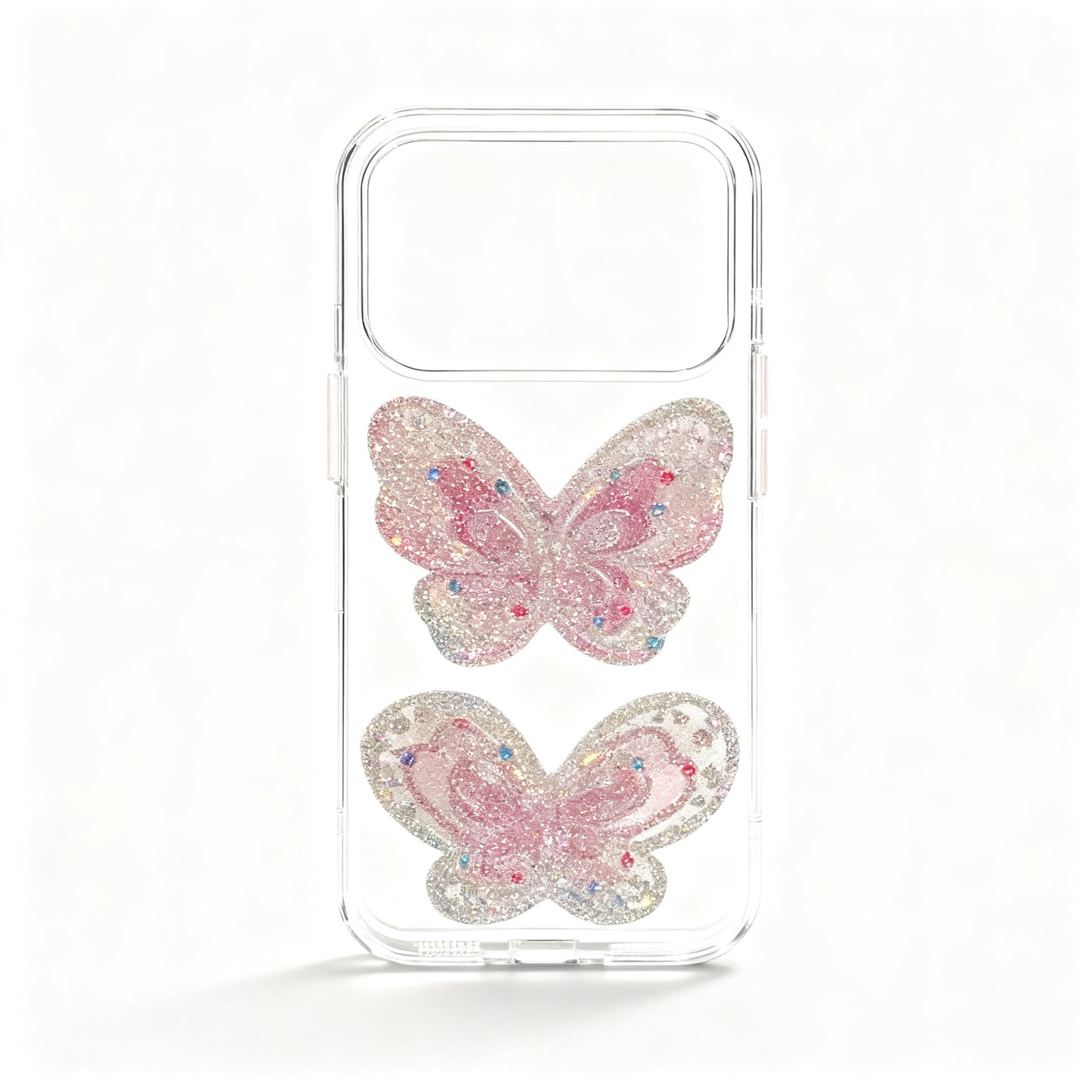 Pink Butterfly Transparent Glitter Phone Case for iPhone