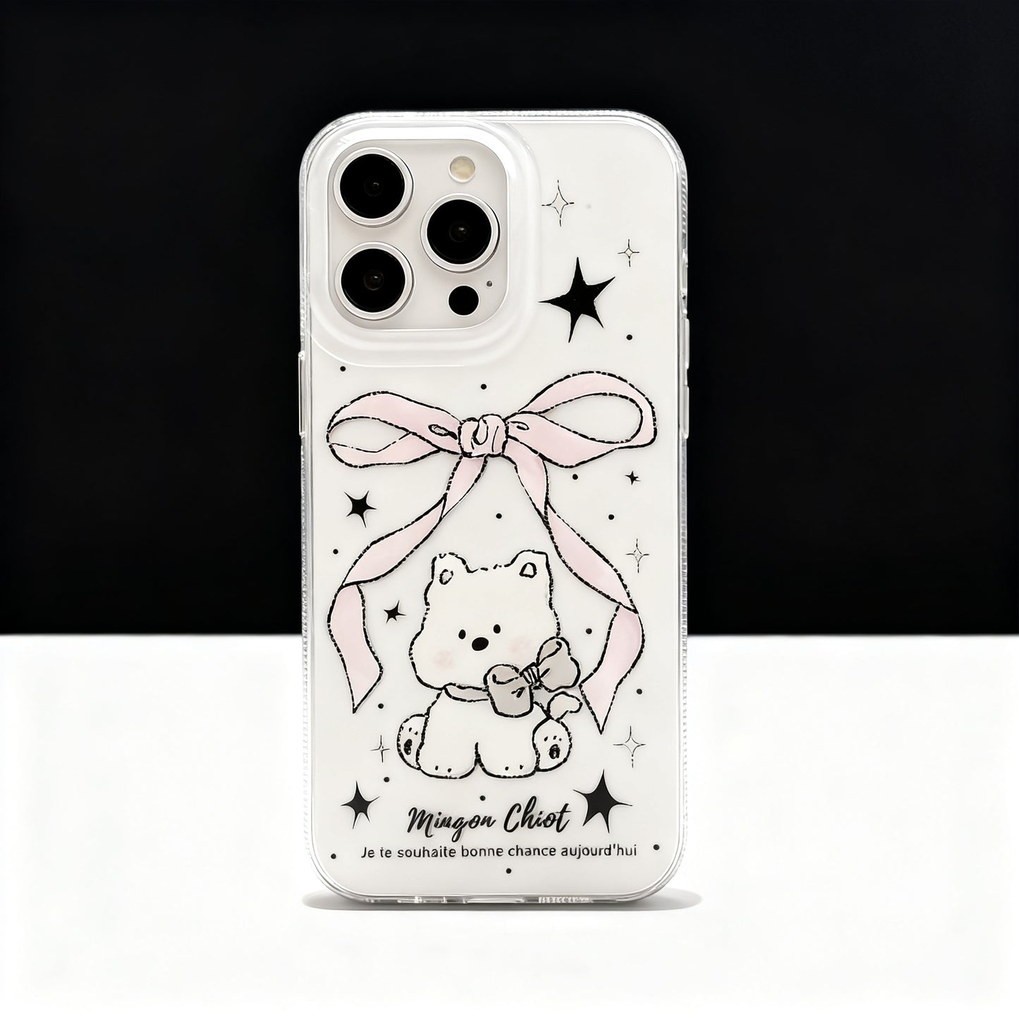 Cute Pink Bow Dog Design Stand Phone Case for iPhone