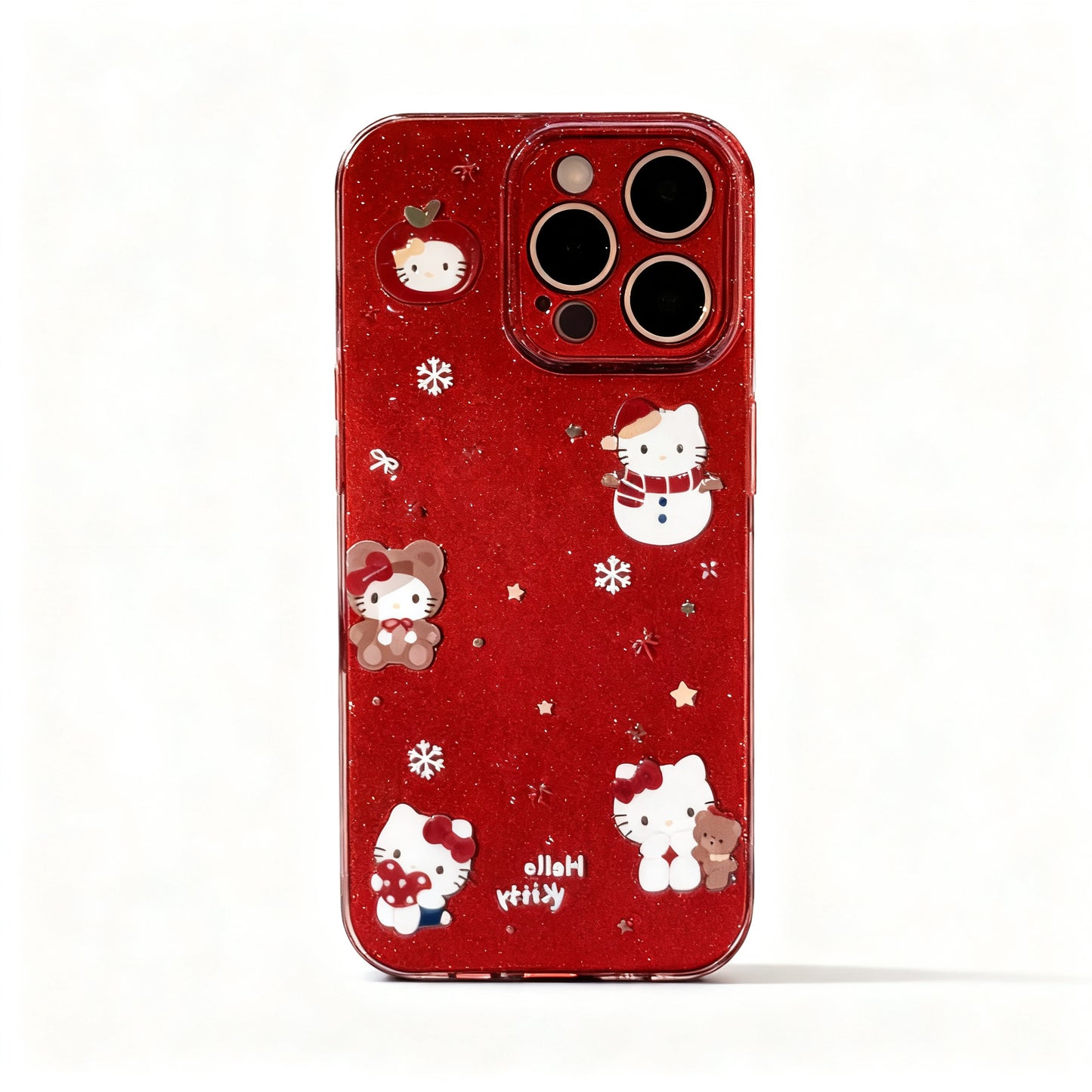 Red Cat Glitter Stand Phone Case for iPhone