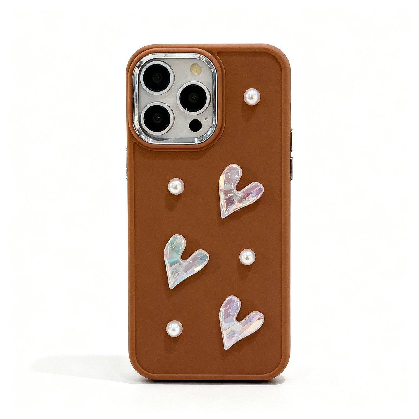 Cream Pearl Heart Soft Phone Case for iPhone