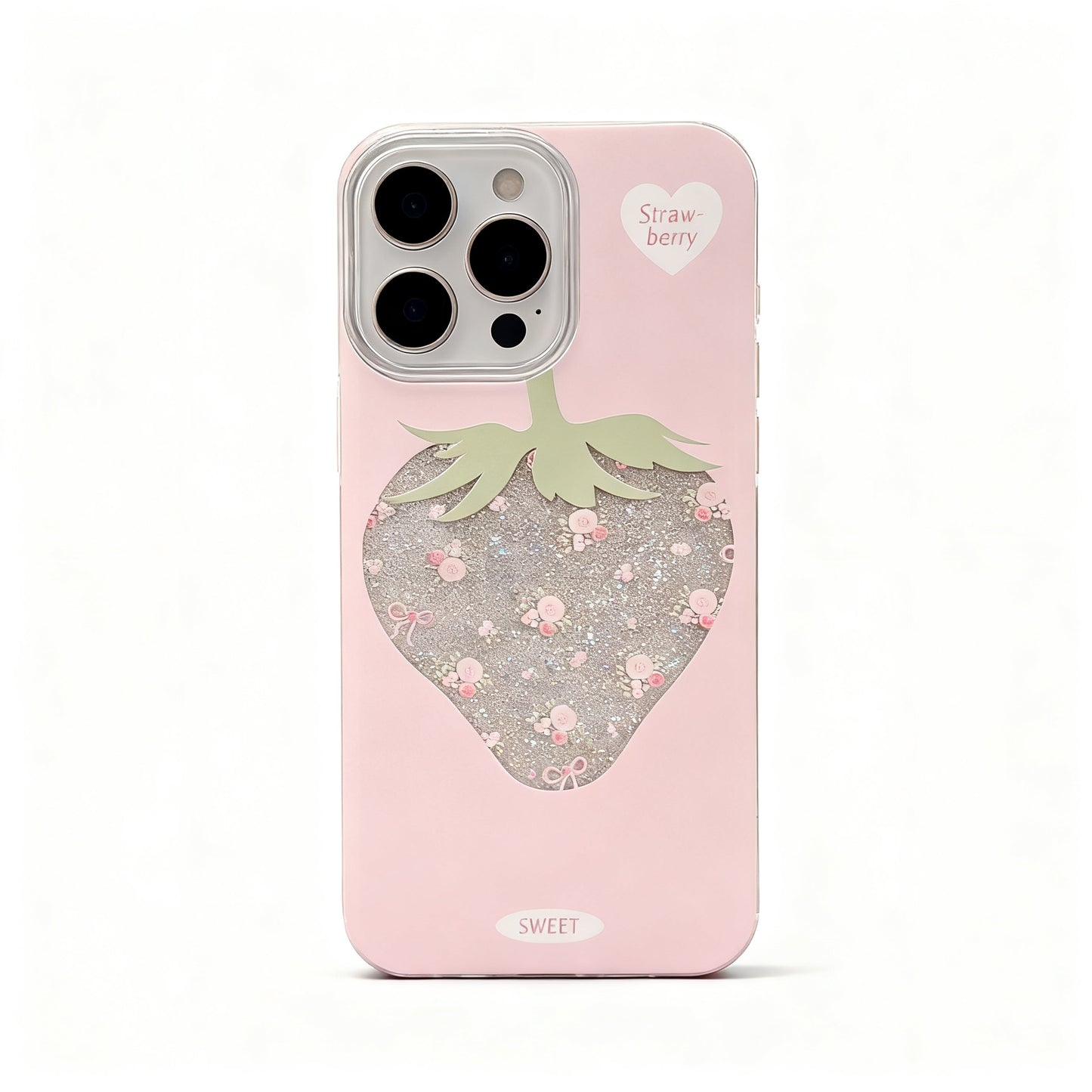 Pink Strawberry Floral Glitter Phone Case for iPhone