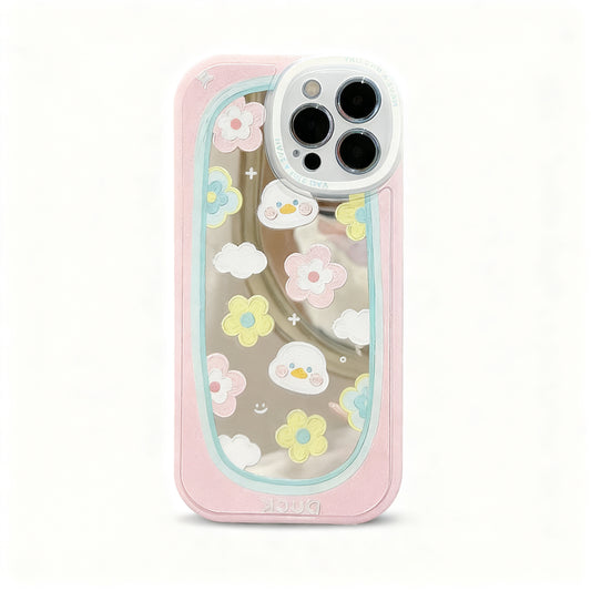 Artistic Duck Oil Painting Phone Case for iPhone with Mirror and Strap