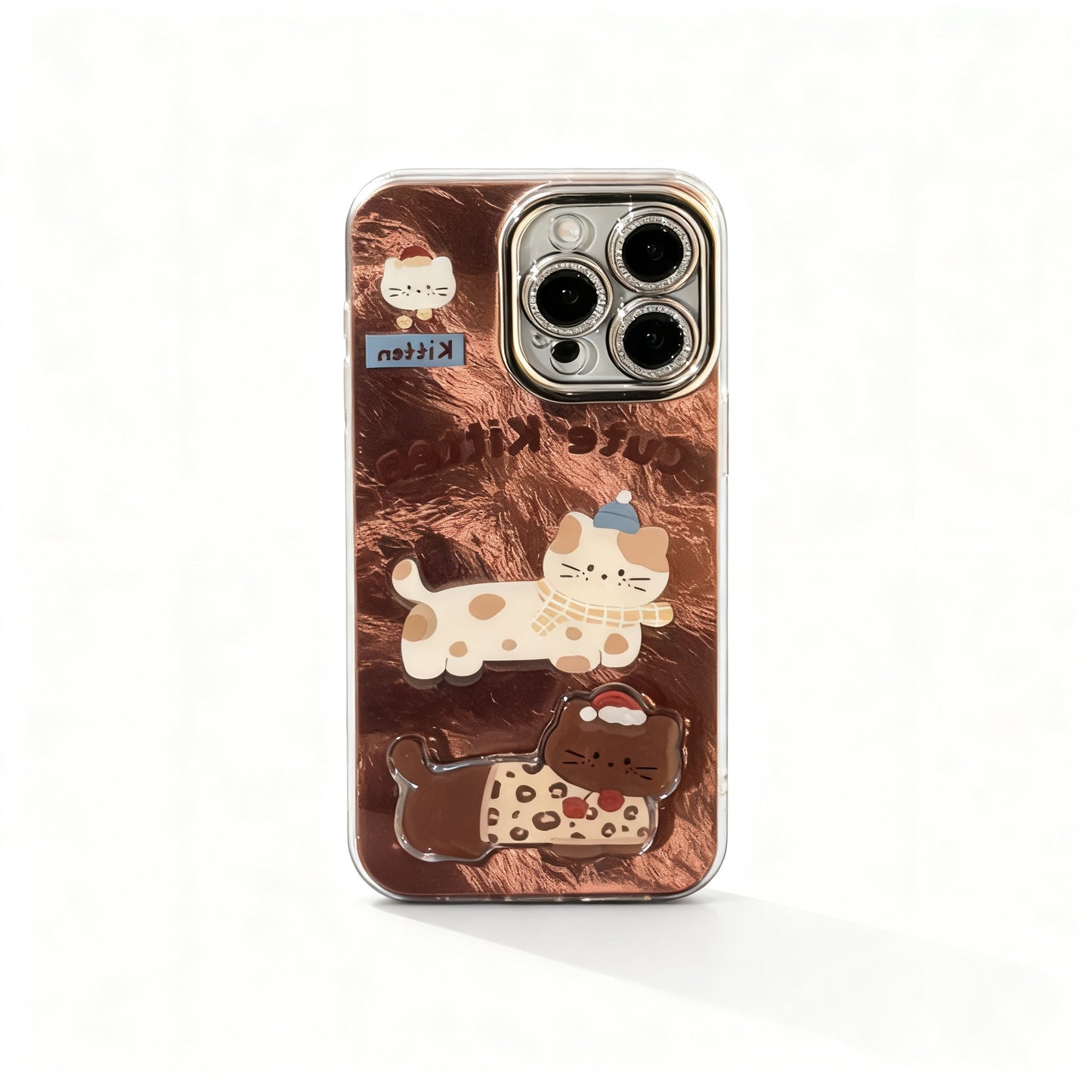 Cute Brown Cat with Stand Phone Case for iPhone