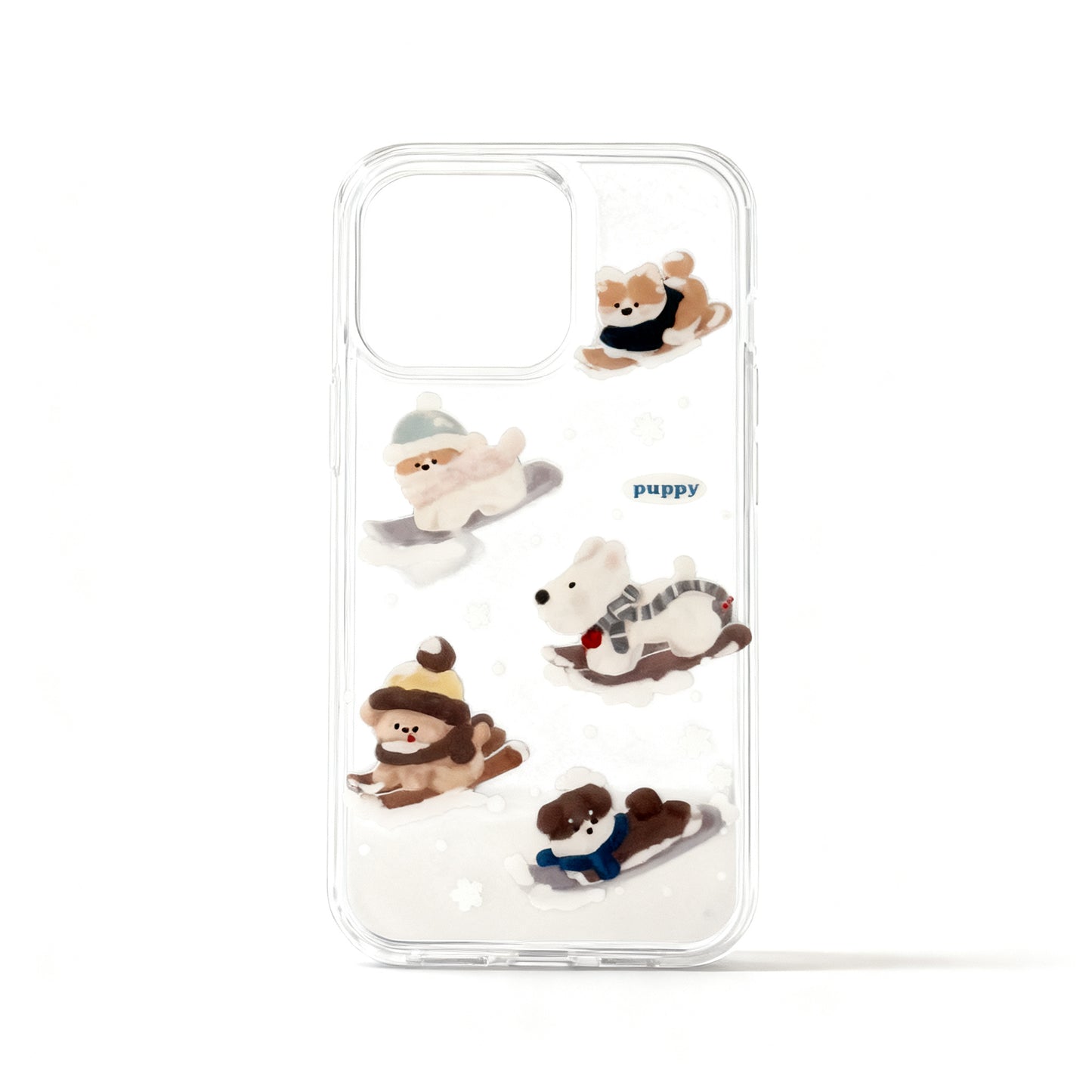 Cute Winter Dog Design Glitter Phone Case for iPhone