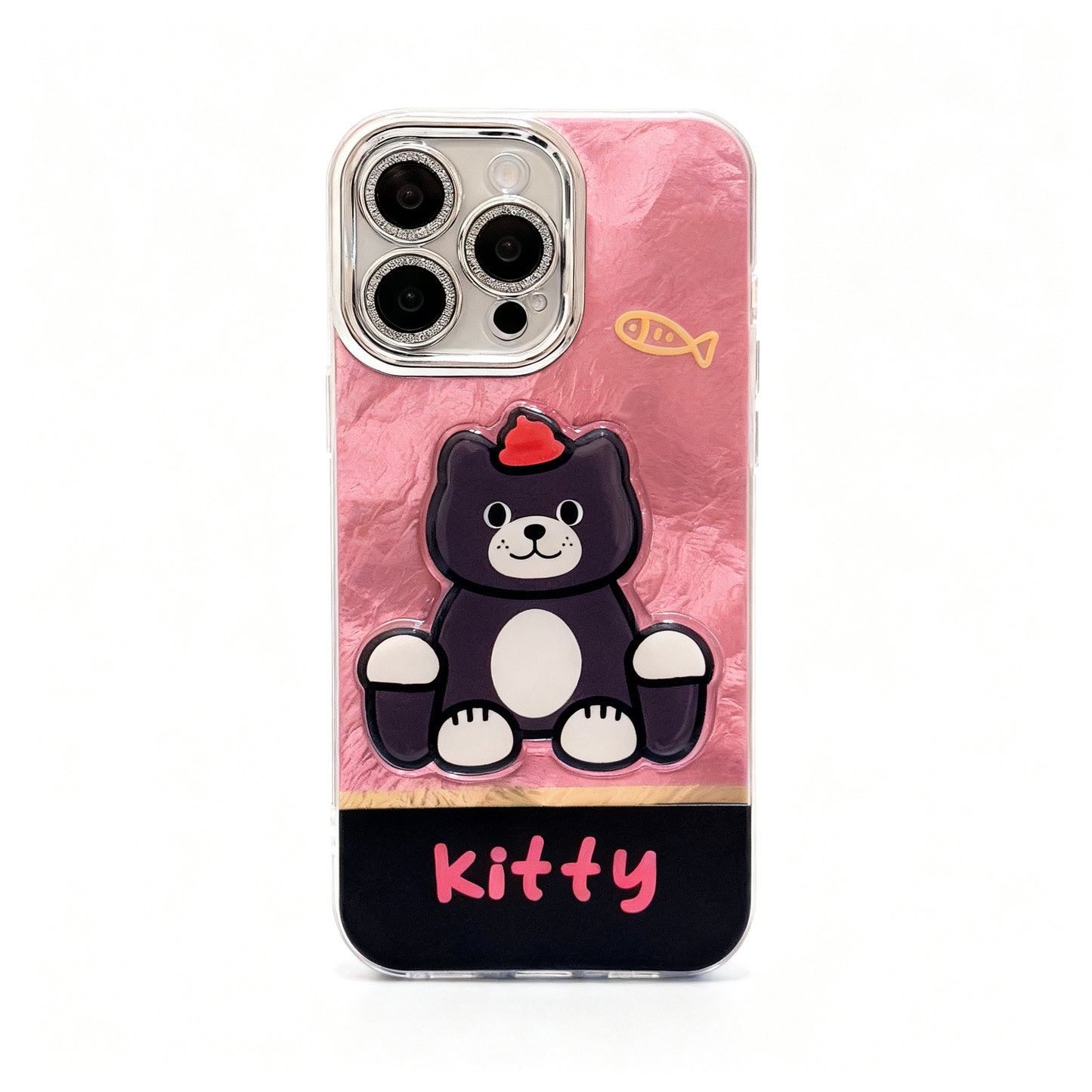 Cute Pink Cat Design Phone Case with Chain for iPhone