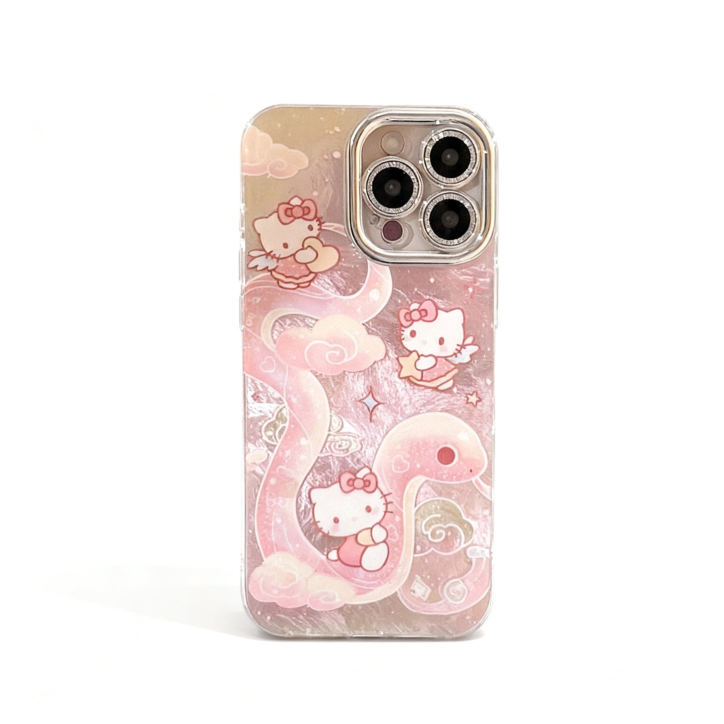 Pink Snake Cat Glitter Phone Case for iPhone