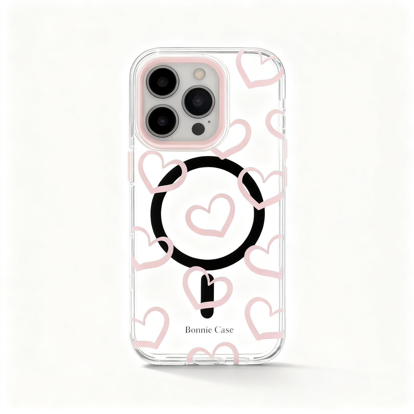 Gray Pink Heart Doodle Soft Phone Case for iPhone