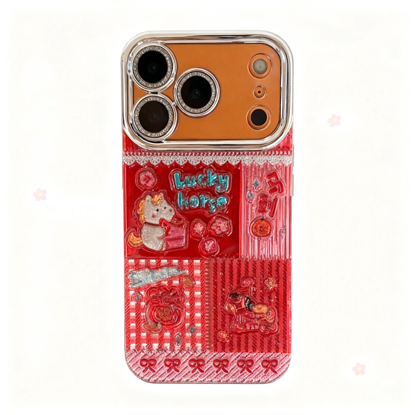 Red Pony Glitter Cartoon Phone Case for iPhone