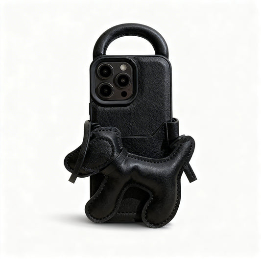 Black DIY Dog Crossbody Cardholder Phone Case for iPhone