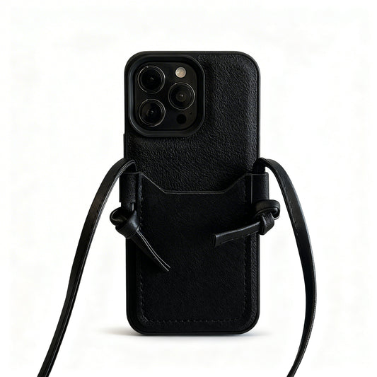 Black DIY Dog Crossbody Cardholder Phone Case for iPhone