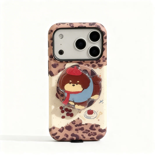 Vintage Leopard Dog Magnetic Stand Phone Case for iPhone