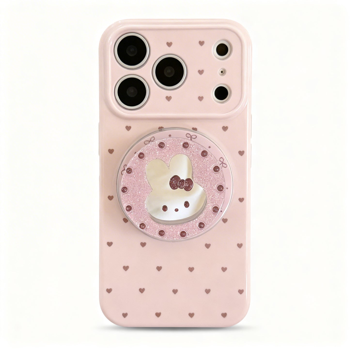 Pink Glitter Bunny Design Stand Phone Case for iPhone