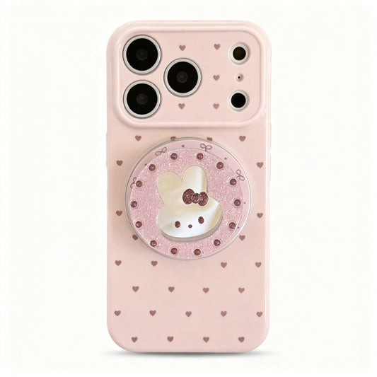 Pink Glitter Bunny Design Stand Phone Case for iPhone