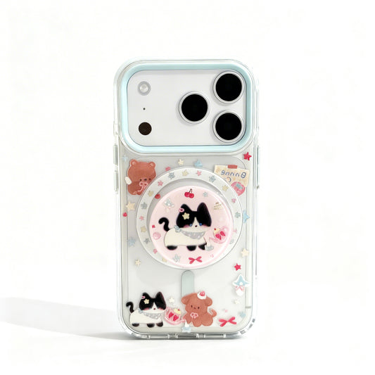 Cute Cat Design Clear Magnetic Phone Case for iPhone