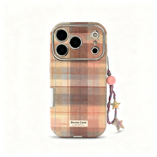 Pastel Plaid Star Pattern Shockproof Phone Case for iPhone