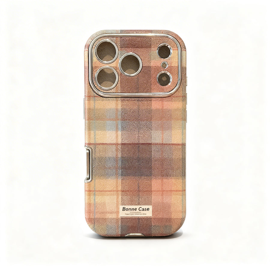 Pastel Plaid Star Pattern Shockproof Phone Case for iPhone