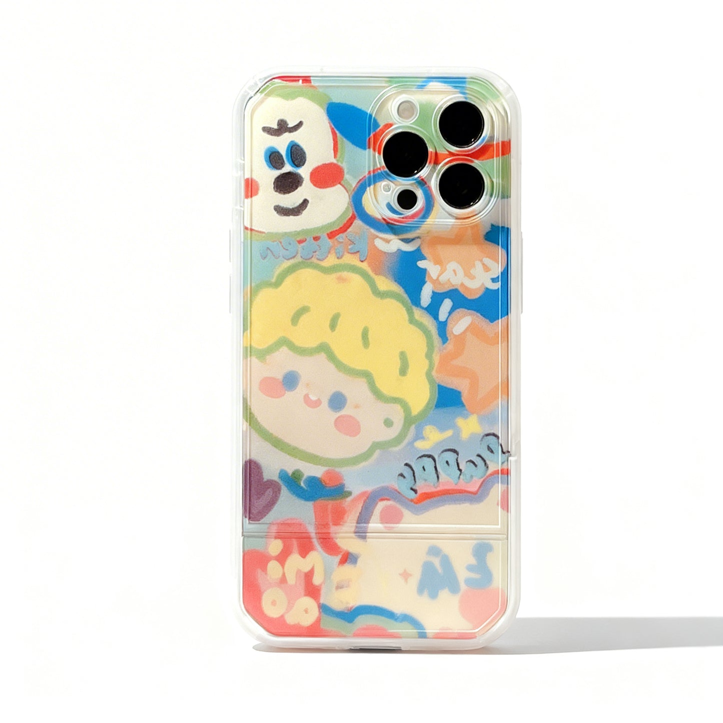 Cute Cartoon Doodle Stand Phone Case for iPhone
