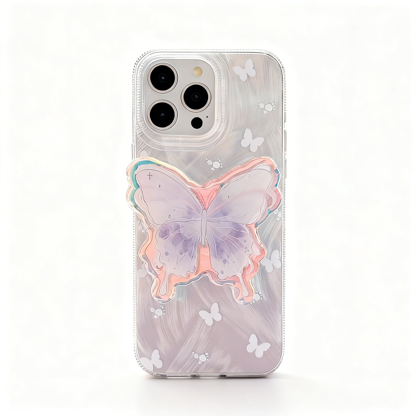 Light Purple Butterfly Soft Phone Case with Stand for iPhone