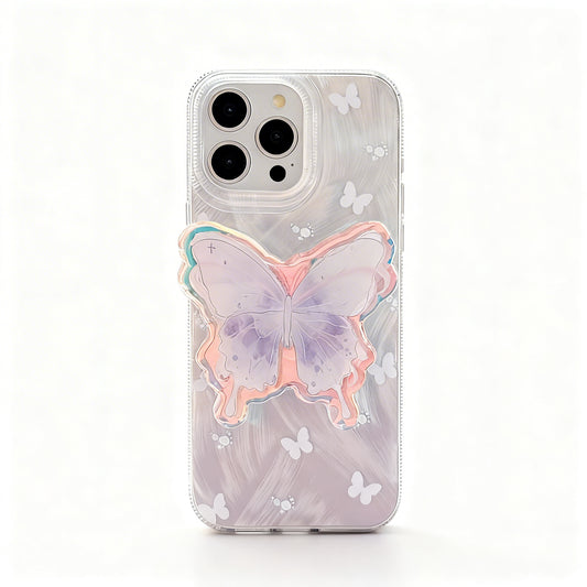 Light Purple Butterfly Soft Phone Case with Stand for iPhone