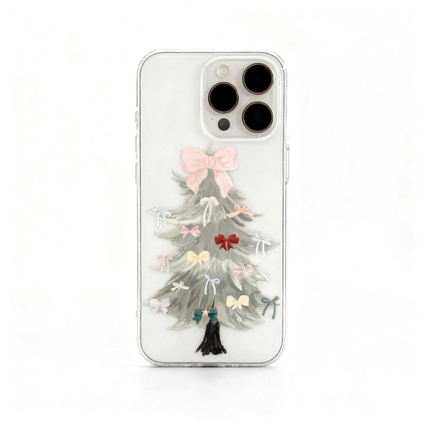Transparent Glitter Christmas Tree Butterfly Phone Case for iPhone