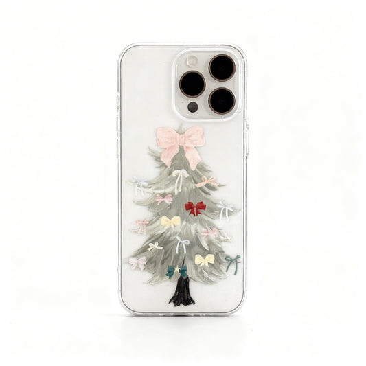 Transparent Glitter Christmas Tree Butterfly Phone Case for iPhone