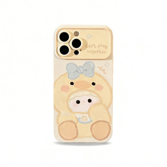 Cute Yellow Cartoon Duck Oil Painting Phone Case for iPhone