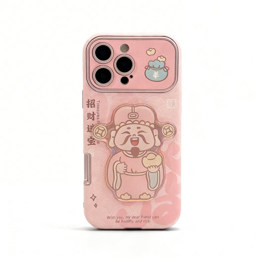 Pink Lucky Cat Textured Phone Case for iPhone