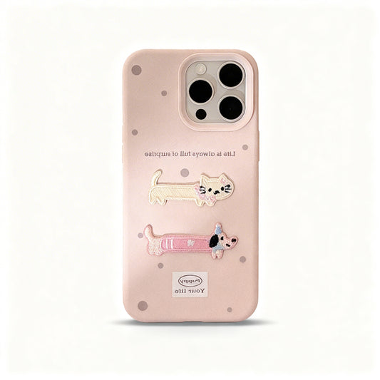 Cute Cat 3D Embroidered Shockproof Phone Case for iPhone