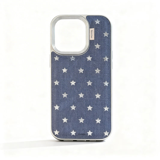 Vintage Denim Star Pattern Shockproof Phone Case for iPhone