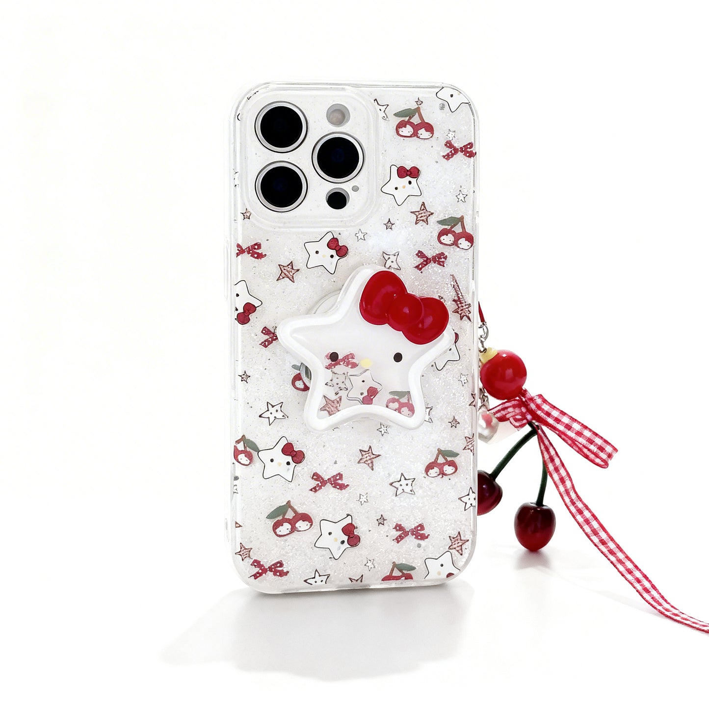 Pink Glitter Cat Design Stand Phone Case for iPhone