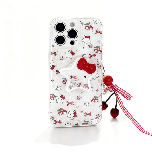 Pink Glitter Cat Design Stand Phone Case for iPhone