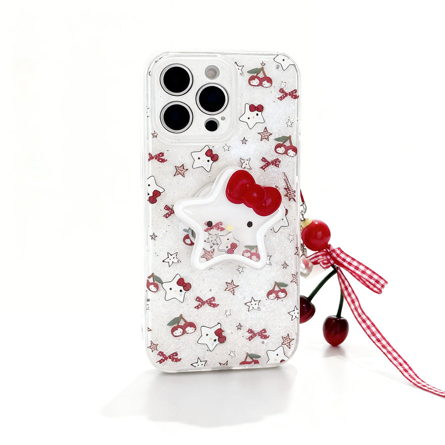 Pink Glitter Cat Design Stand Phone Case for iPhone