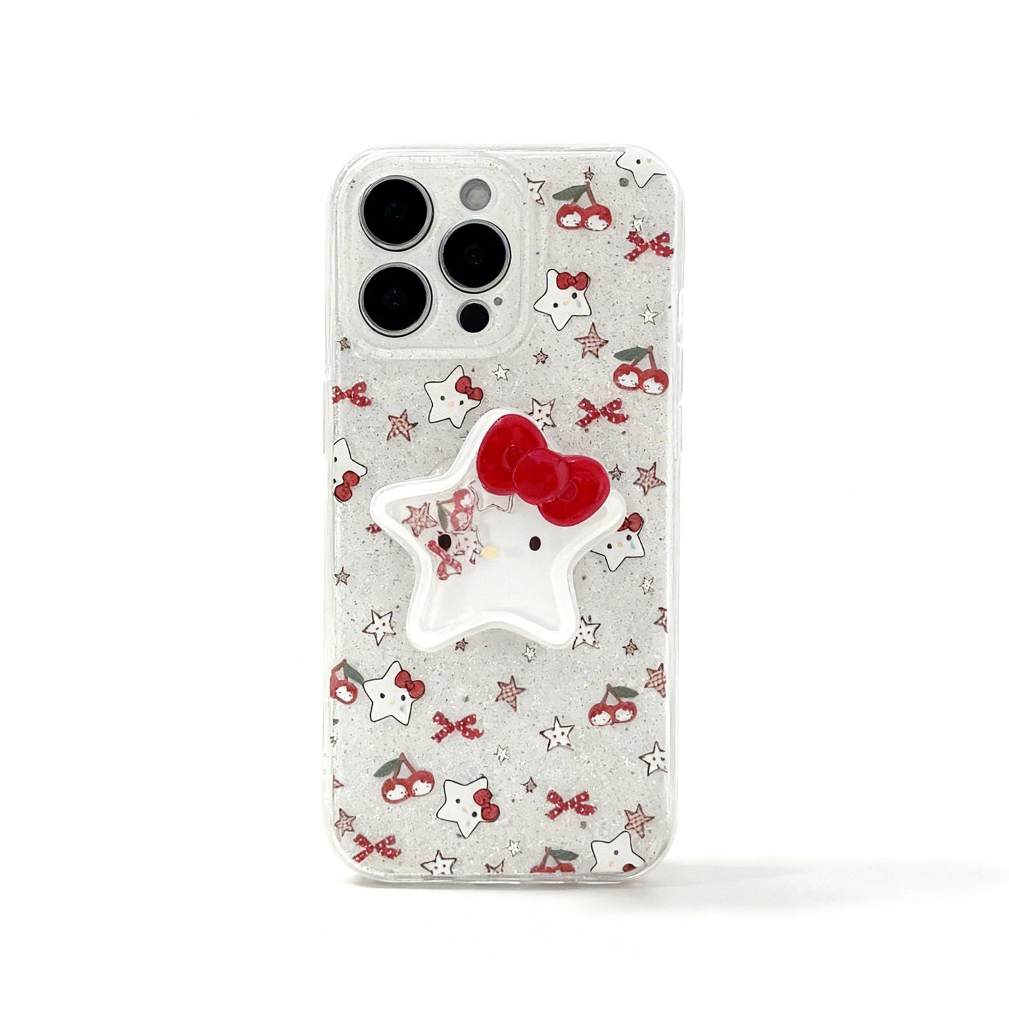 Pink Glitter Cat Design Stand Phone Case for iPhone