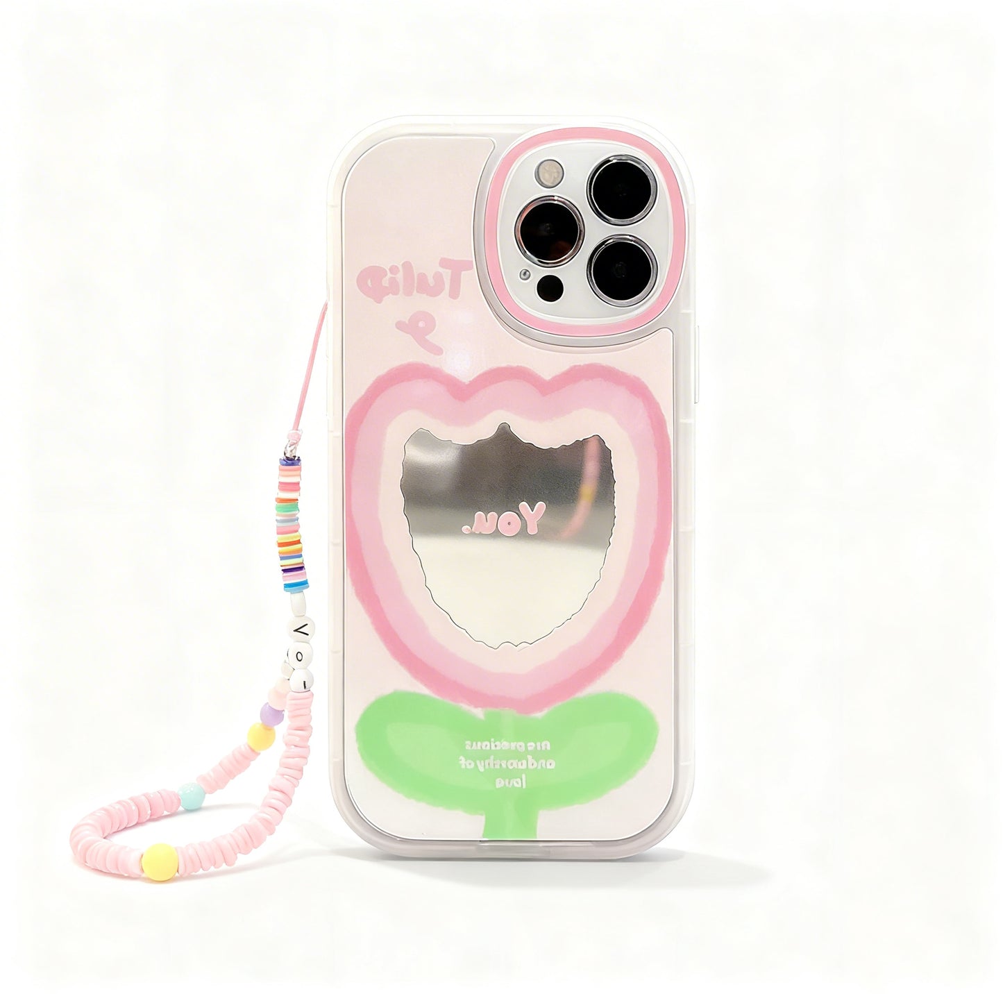 Korean Style Pink Mirror Chain Phone Case for iPhone