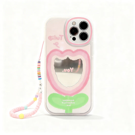 Korean Style Pink Mirror Chain Phone Case for iPhone