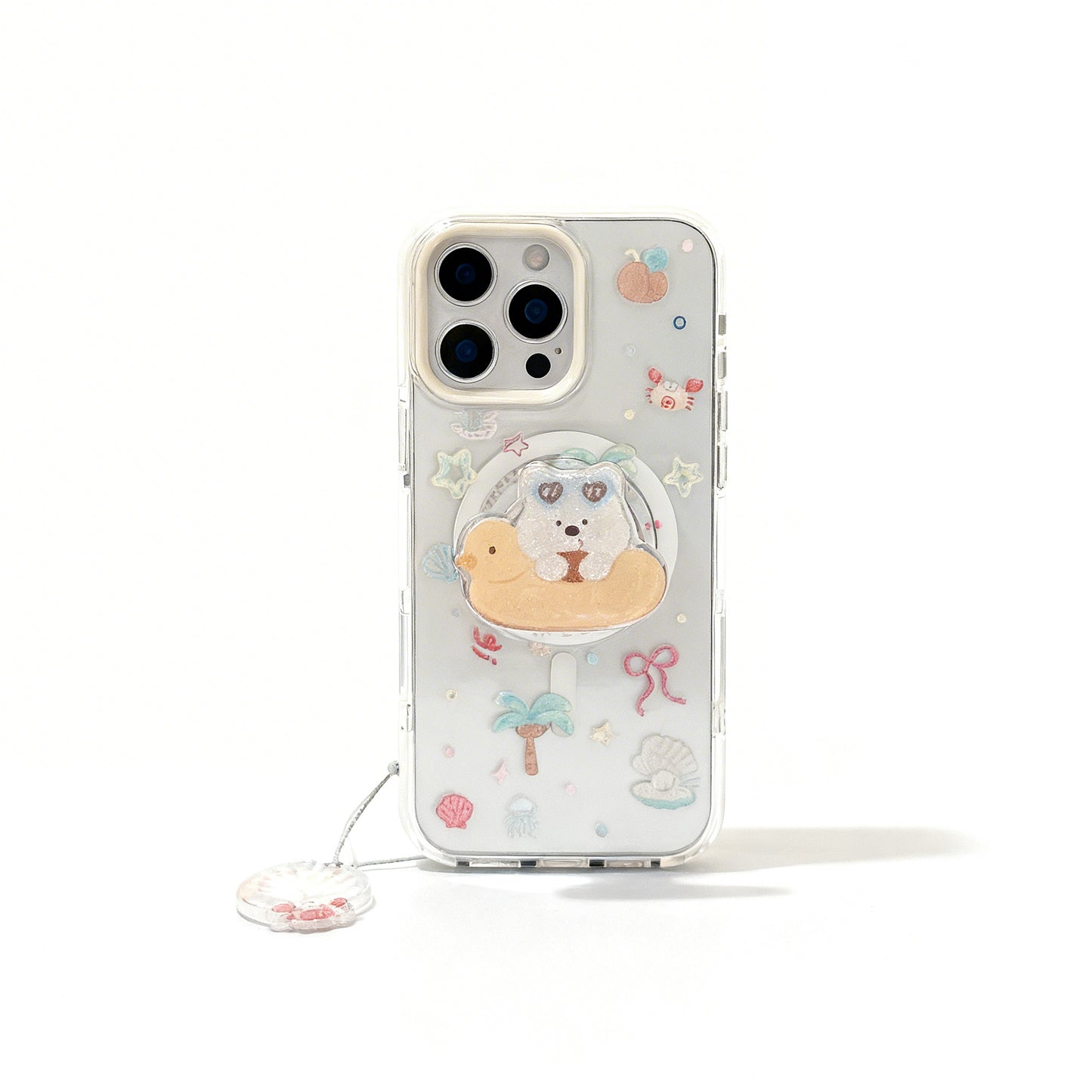 Transparent Pink Glitter Dog Magnetic Stand Phone Case for iPhone