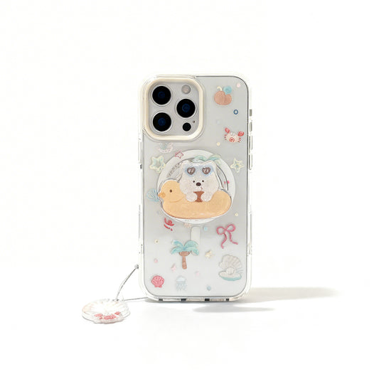 Transparent Pink Glitter Dog Magnetic Stand Phone Case for iPhone