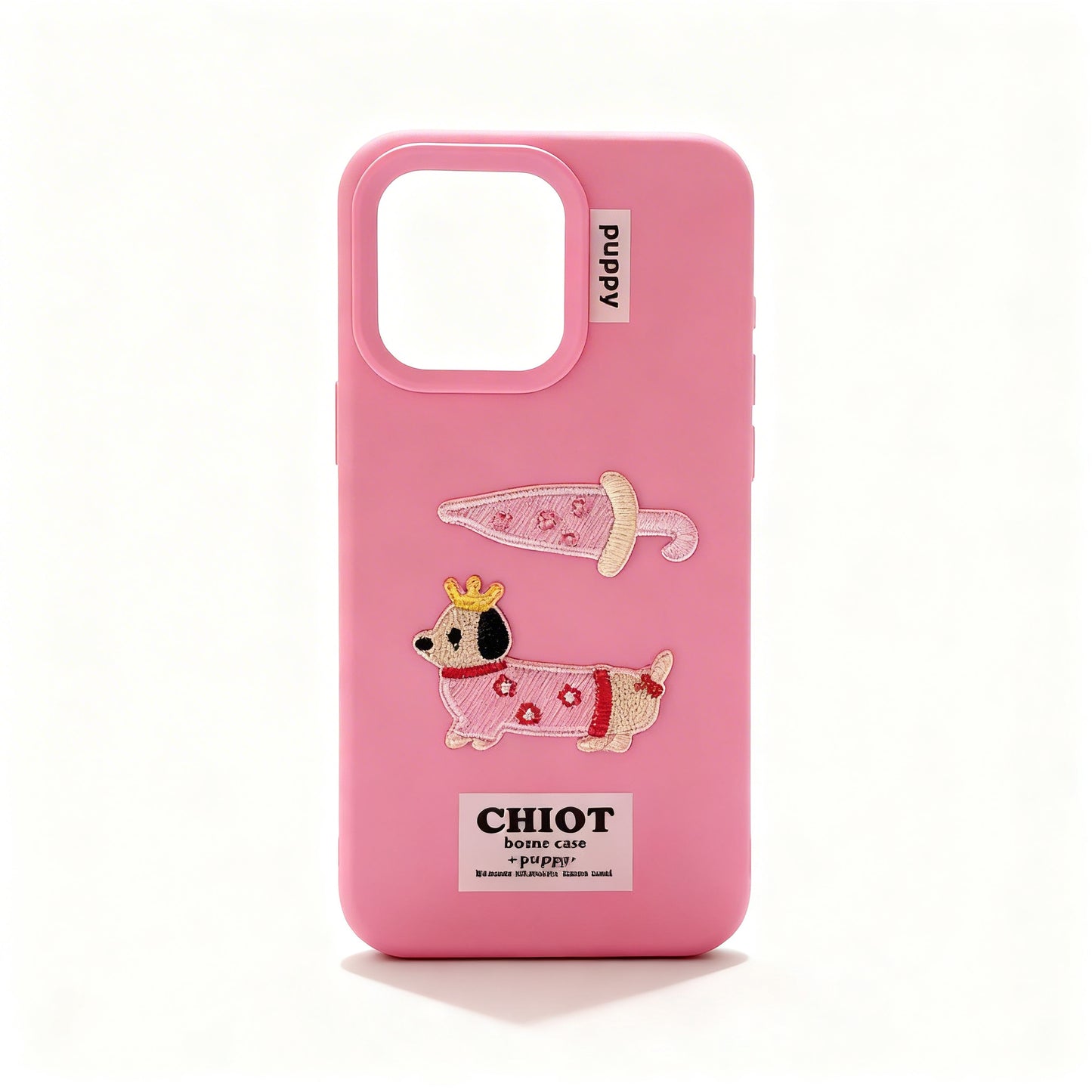 Cute Cartoon Dachshund Embroidered Phone Case for iPhone