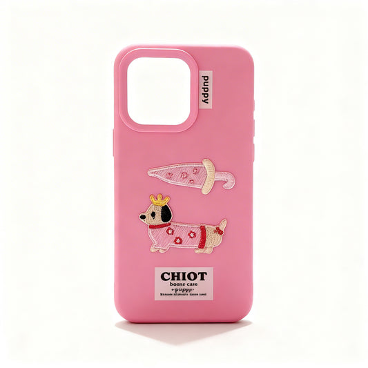 Cute Cartoon Dachshund Embroidered Phone Case for iPhone