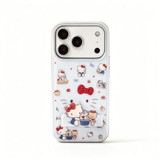 Cute Blue Cat Cartoon Stand Phone Case for iPhone