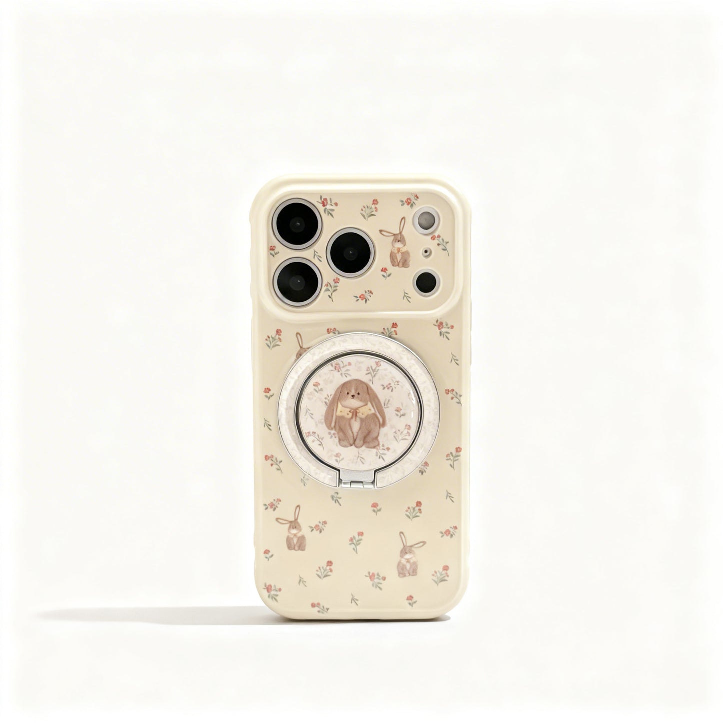 Cute Pink Rabbit Floral Soft Phone Case with Stand for iPhone